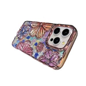 MT Phone Case iPhone 16 Pro Max 3-D Flower Electroplated TPU Pink Red