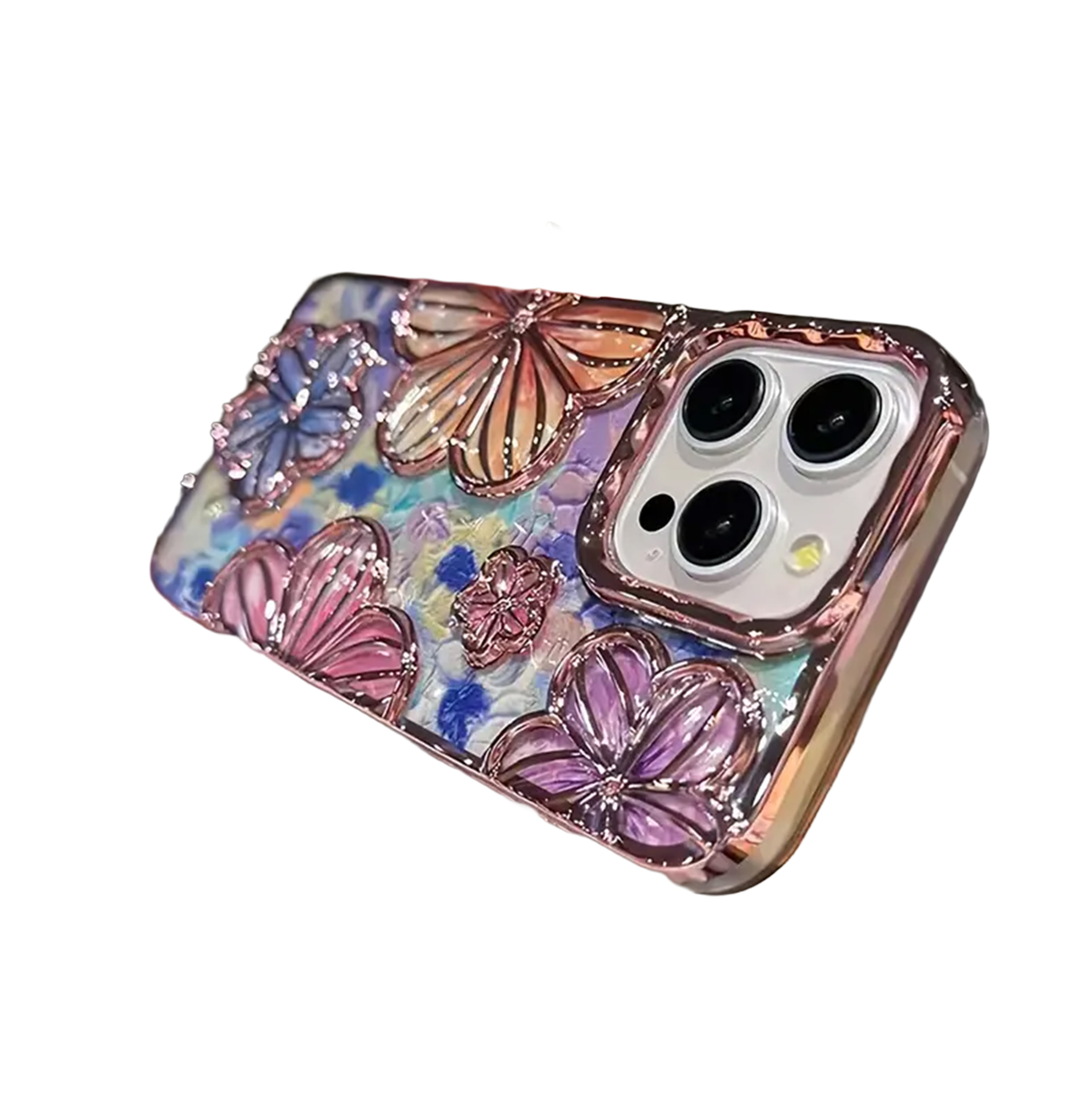 MT Phone Case iPhone 16 Pro Max 3-D Flower Electroplated TPU Pink Red