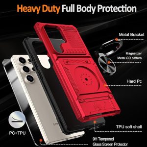 MT Phone Case Samsung S24 Ultra Heavy Duty Shockproof w/ Ring Stand Red