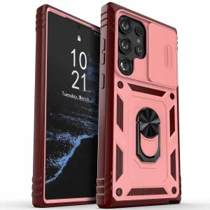 MT Phone Case Samsung S24 Ultra Shockproof w/ Ring & Camera Sliding Window Rose Pink