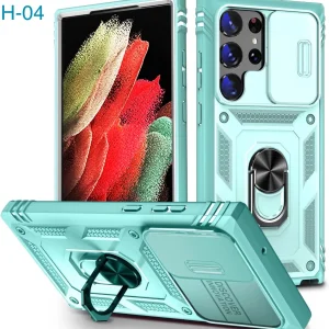 MT Phone Case Samsung S24 Ultra Shockproof w/ Ring & Camera Sliding Window Green