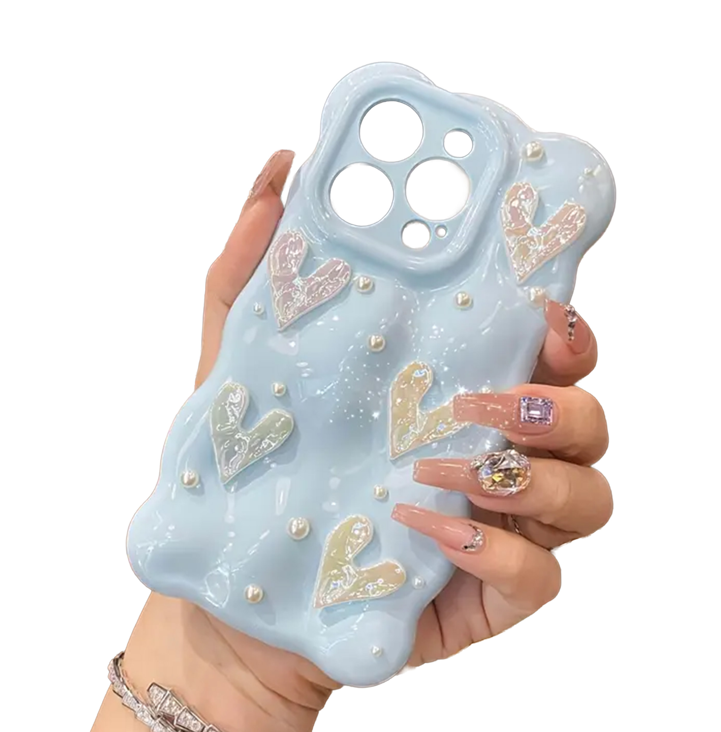 MT Phone Case iPhone 15 Pro 3D Love Heart TPU Shockproof Blue