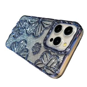 MT Phone Case iPhone 15 Pro Max 3-D Flower Electroplated TPU Blue