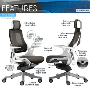 Techni Mobili  LUX Ergonomic Executive Chair - RTA-1818C-GRY