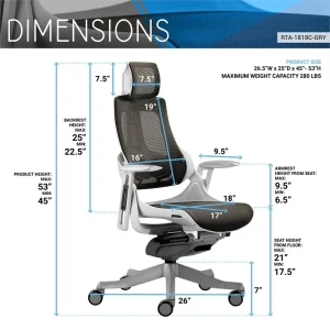 Techni Mobili  LUX Ergonomic Executive Chair - RTA-1818C-GRY