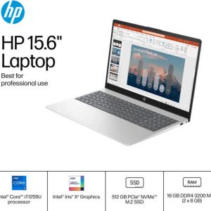 HP 15-FD0107DX Laptop - 15.6" FHD IPS Touchscreen Display - Intel Core i7-1255U Processor -16GB RAM - 512GB SSD - Intel Iris Xe Graphics - English Keyboard - Windows 11 - Natural Silver