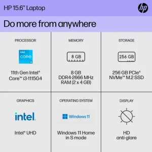 HP Laptop - Intel Core i3 - UHD Graphics - 8 GB RAM - 256 GB SSD NVMe - 15.6" - Spruce Blue