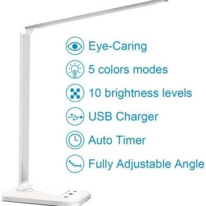 White Crown LED Desk Lamp Dimmable with USB Charging