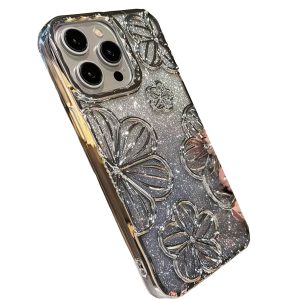 MT Phone Case iPhone 16 3-D Flower Electroplated TPU Grey