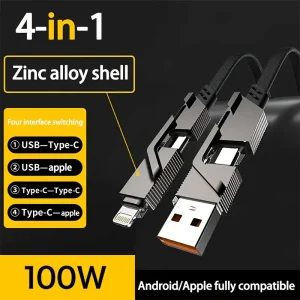 Zinc Alloy Data Cable 4 in 1 Fast Charging 100W