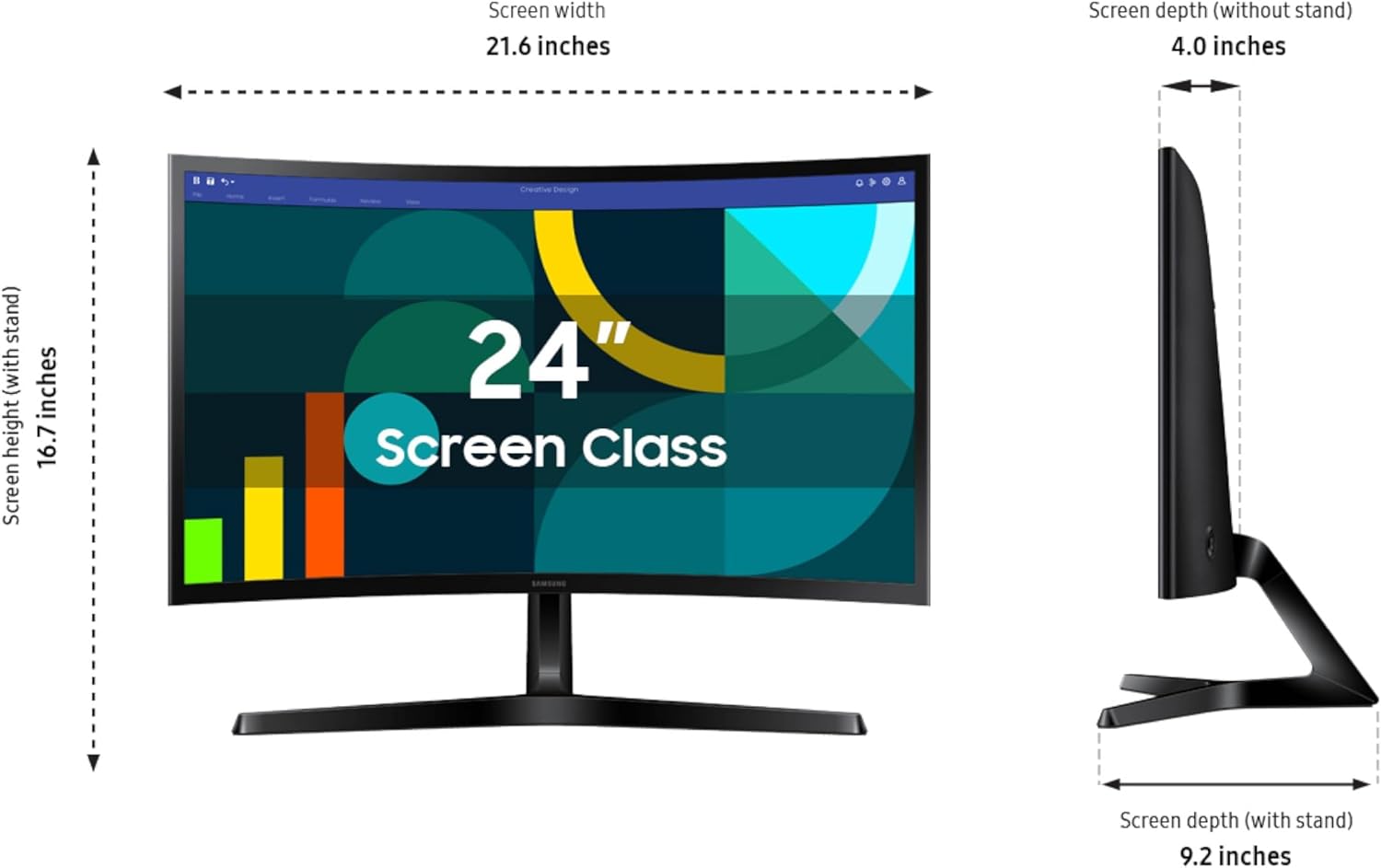 Samsung SAMSUNG 24" Essential S3 (S36GD) Series FHD 1800R Curved Computer Monitor -100Hz - Advanced Eye Comfort - HDMI - LS24D366GANXZA - Image 3