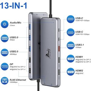 Lionwei USB C Docking Station Dual Monitor 13 in 1 Triple Display USB C Hub