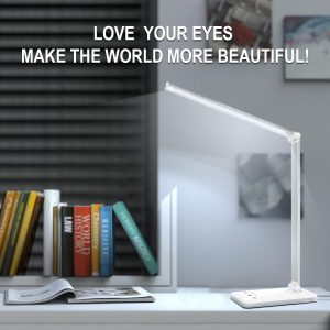 White Crown LED Desk Lamp Dimmable with USB Charging