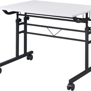 Techni Mobili Rolling Writing Desk with Height Adjustable Desktop and Moveable Shelf – CD-3800SU-WHT