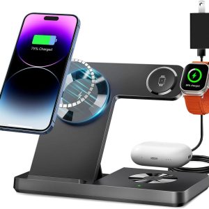 Rovxemes - Magnetic 3 in 1 Charging Station- Wireless - Black