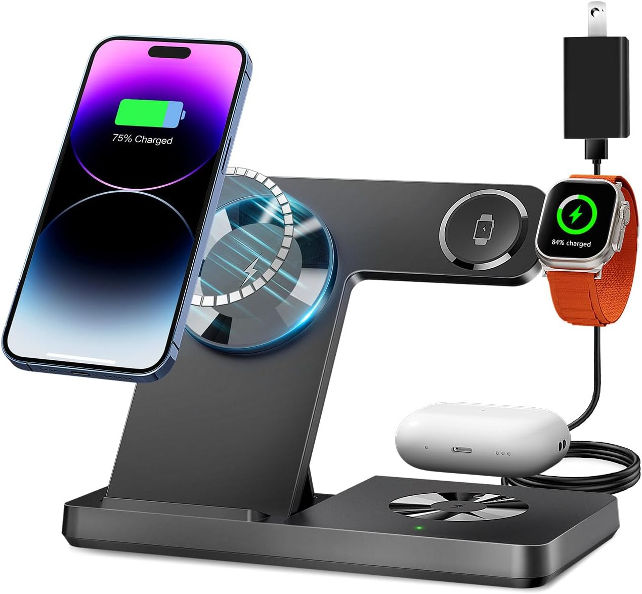 Rovxemes - Magnetic 3 in 1 Charging Station- Wireless - Black