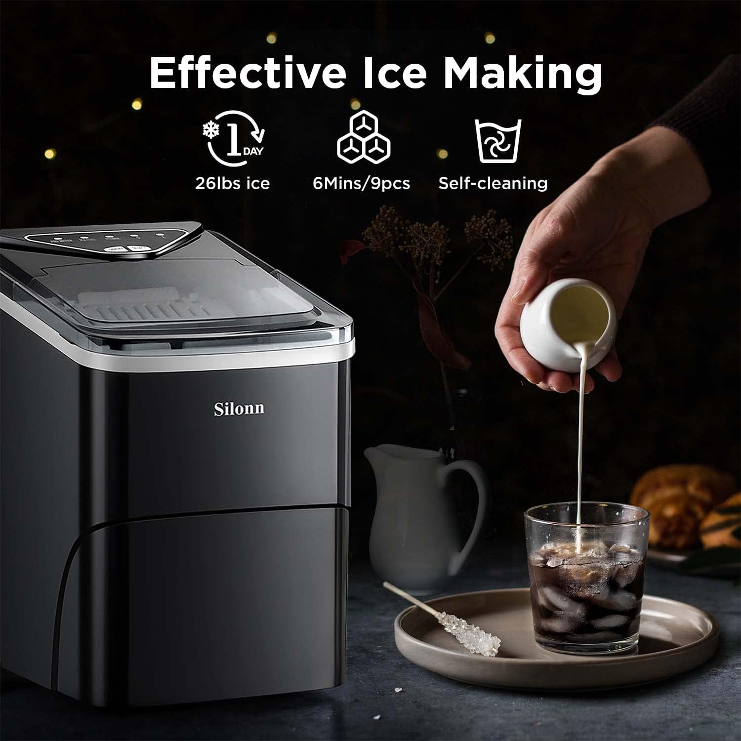 Silonn Ice Maker Countertop, 9 Cubes SLIM01B - Image 2