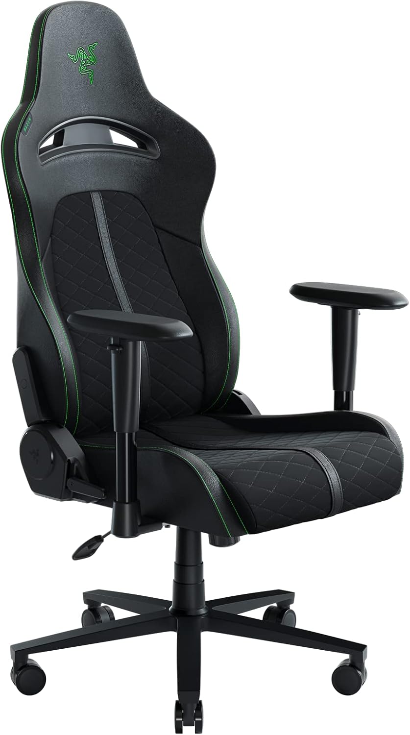 Razer Enki X - chair - steel, plush fabric, high-density polyurethane molded foam, elastomeric polyurethane (EPU) - black, green