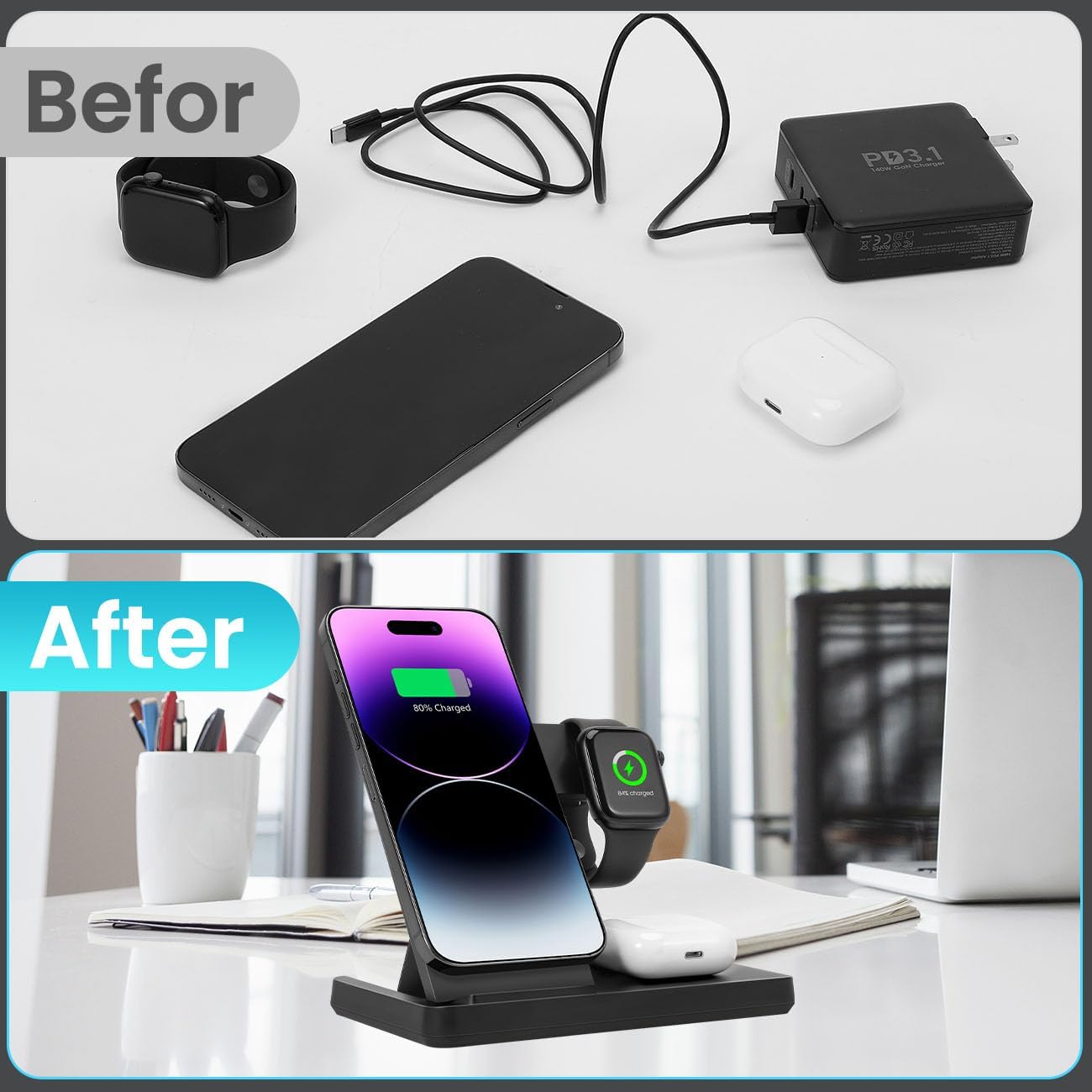 Rovxemes - Magnetic 3 in 1 Charging Station- Wireless - Black - Image 5