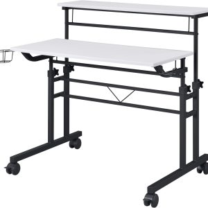 Techni Mobili Rolling Writing Desk with Height Adjustable Desktop and Moveable Shelf – CD-3800SU-WHT
