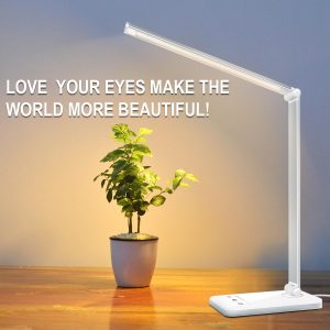 White Crown LED Desk Lamp Dimmable with USB Charging