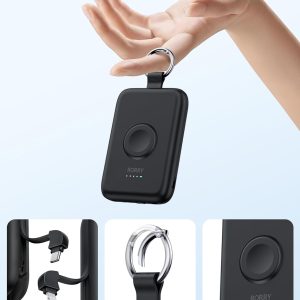 RORRY Portable Charger - 10000mAh PD 20W Fast Charging Power Bank with Built-in Cables - Travel Battery Pack for iPhone & Apple Watch - Black