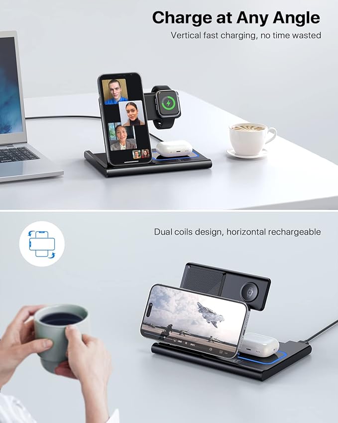 EXW Wireless Charging Station, 3 in 1 - Black - Image 2