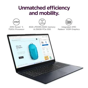 Lenovo Ideapad -15.6" FHD (1920x1080) - Touch - AMD Ryzen 5 7520U - 8GB DDR5 RAM- 256GB SSD - AMD Radeon 610M Graphics - Windows 11 Home - Abyss Blue