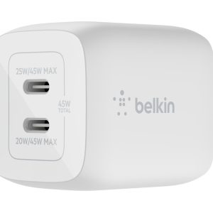 Belkin BoostCharge Pro power adapter - PPS and GaN technology - 2 x USB-C - 45 Watt