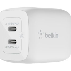 Belkin BoostCharge Pro power adapter - PPS and GaN technology - 2 x USB-C - 45 Watt