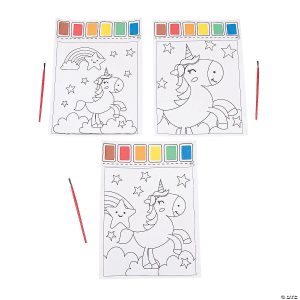 OTrading  Unicorn Paint Activity Sheets with Paintbrushes - 12 Pc - 7 1/4" x 10"