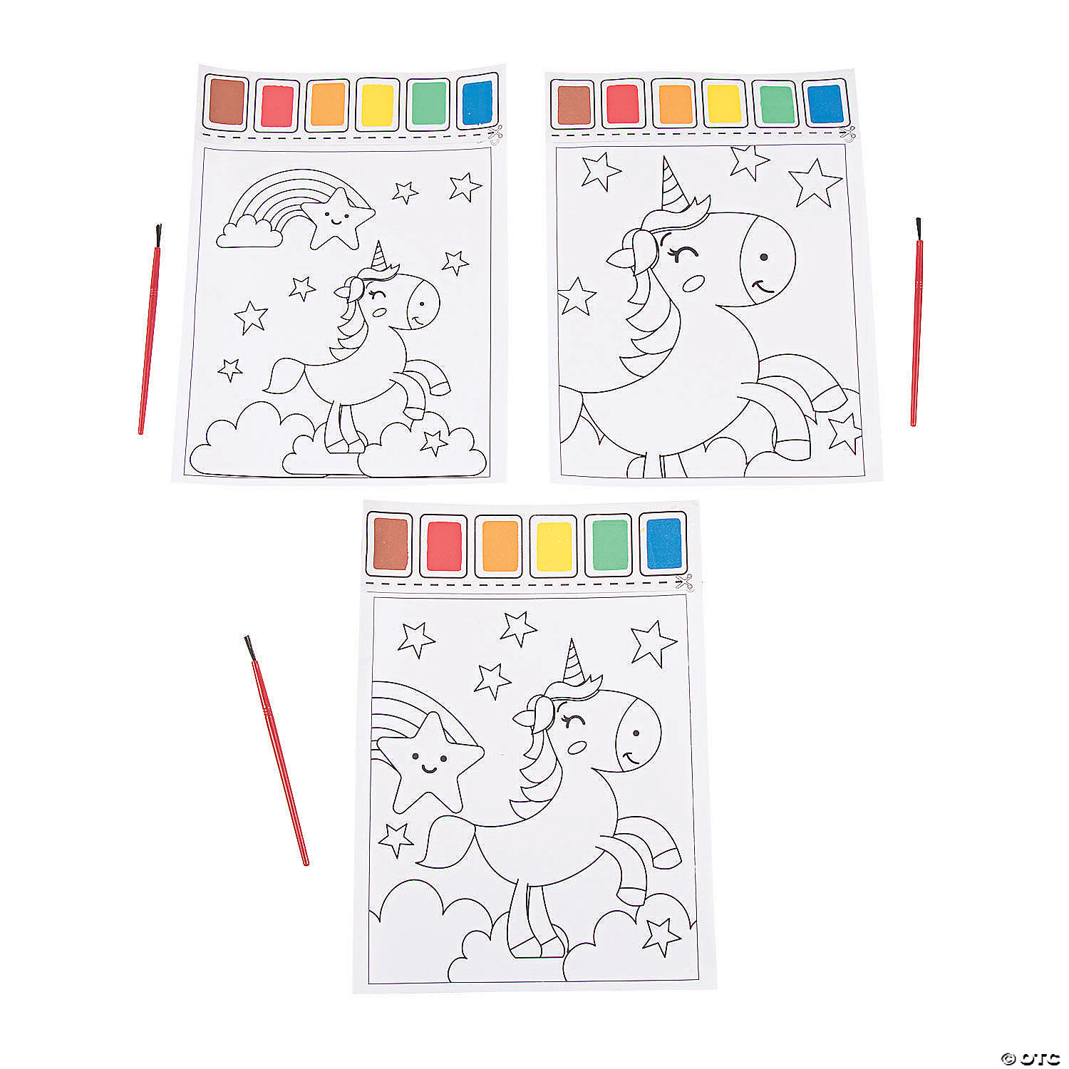 OTrading Unicorn Paint Activity Sheets with Paintbrushes - 12 Pc - 7 1/4" x 10"
