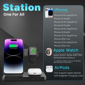 Rovxemes - Magnetic 3 in 1 Charging Station- Wireless - Black