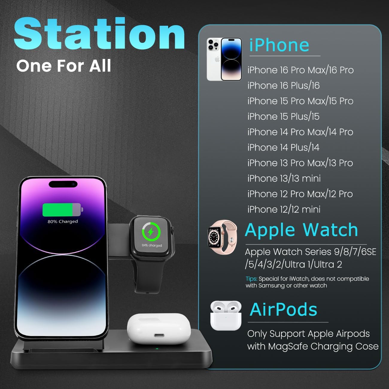 Rovxemes - Magnetic 3 in 1 Charging Station- Wireless - Black - Image 3