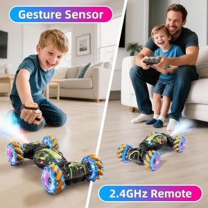 Gigilli Remote Control Car – Gesture Sensing 4WD RC Stunt Car with Spray Music & Lights – Boys Toys Christmas Birthday Gifts Ages 5–12