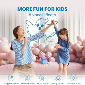 IROO - Kids Bluetooth Karaoke Machine with Lights-Voice Effects & 1-Month Karafun Premium – Portable Singing Toy for Ages 3–12- Blue