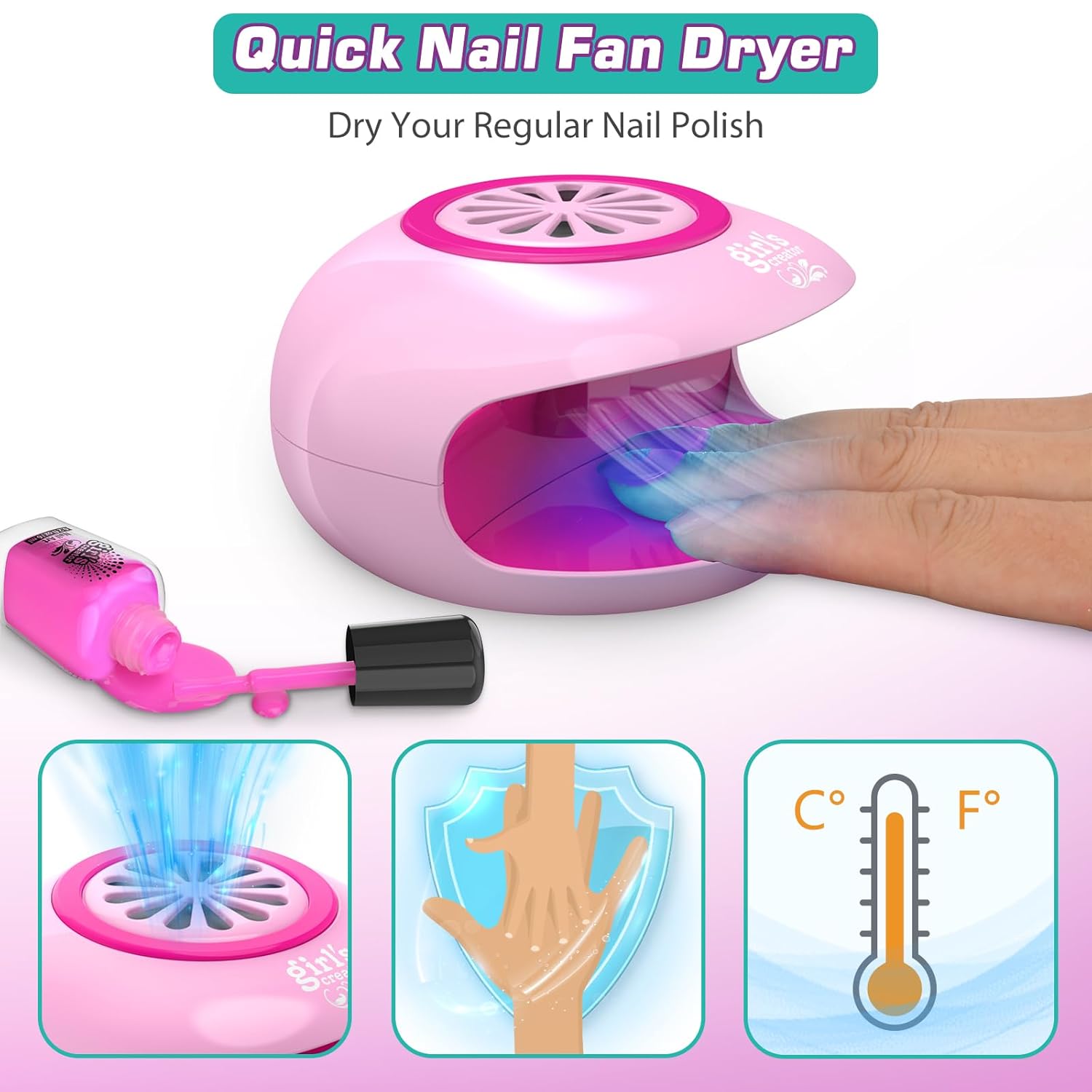 Amagoing My First Nail Art Manicure Kit for Girls – Kids Nail Art Studio with Quick-Dry Polish & Dryer – Ages 7–12 - Image 3