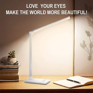 White Crown LED Desk Lamp Dimmable with USB Charging