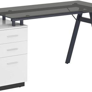 Techni Mobili - Modern Home Office Computer Desk - Smoke Tempered Glass Top - Storage