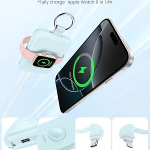 RORRY Portable Charger - 10000mAh PD 20W Fast Charging Power Bank with Built-in Cables - Travel Battery Pack for iPhone & Apple Watch - Black