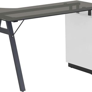 Techni Mobili - Modern Home Office Computer Desk - Smoke Tempered Glass Top - Storage