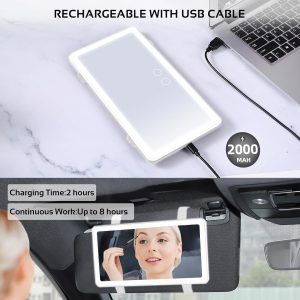 LED Car Vanity Mirror – Dimmable Bicolor Lights – USB Rechargeable – Touch Control – 10.2" Ultra-Thin Design