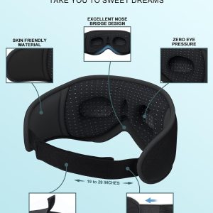 MT Bluetooth Sleep Mask – 3D Contoured – Sleep Headphones – Bluetooth 5.4 – Memory Foam – 8–10 hr Playtime