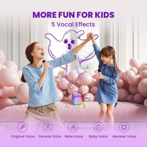 IROO Kids Bluetooth Karaoke Machine with Lights-Voice Effects & 1-Month Karafun Premium – Portable Singing Toy for Ages 3–12 - Purple