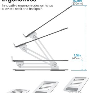 Omoton - Adjustable Laptop Stand – Ergonomic – Foldable & Portable – Height Adjustable up to 270mm – Metal – Cooling Design -10"-17"