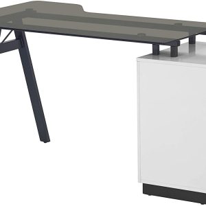 Techni Mobili - Modern Home Office Computer Desk - Smoke Tempered Glass Top - Storage