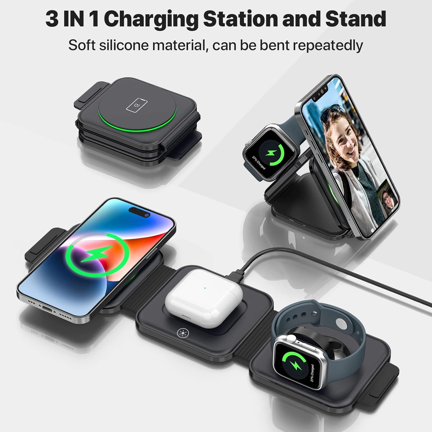 EXW Wireless Charging Station, 3 in 1 - Black - Image 8