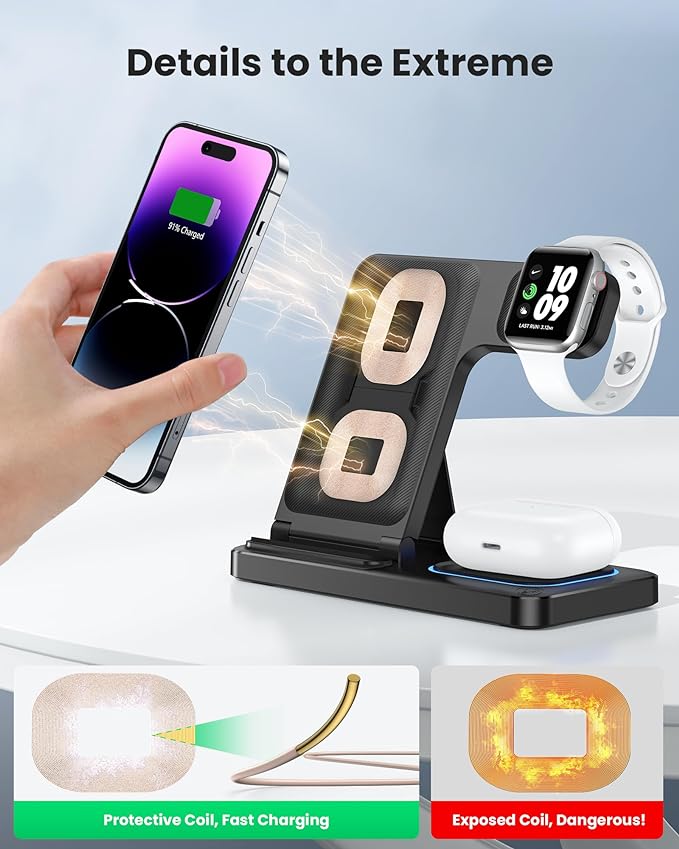 Dumterr 3-in-1 Wireless Charger for iPhone - Apple Watch - AirPods - Image 2
