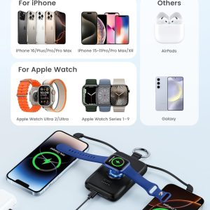 RORRY Portable Charger - 10000mAh PD 20W Fast Charging Power Bank with Built-in Cables - Travel Battery Pack for iPhone & Apple Watch - Black