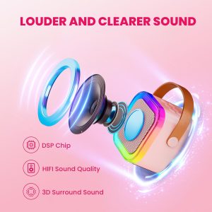 IROO - Kids Bluetooth Karaoke Machine with Lights-Voice Effects & 1-Month Karafun Premium – Portable Singing Toy for Ages 3–12 - Pink